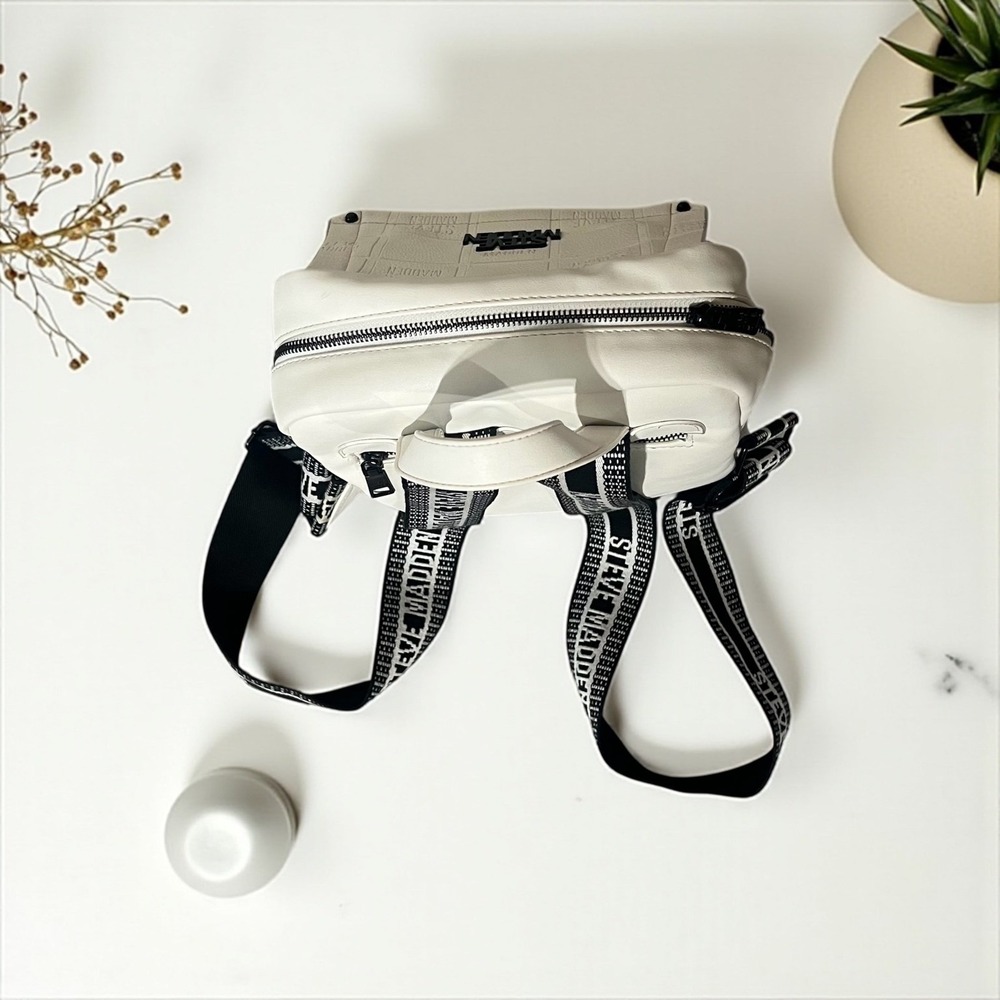 Steve‎ Madden Backpack Purse Embossed Logo White Adjustable Straps - Picture 5 of 9